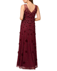 Adrianna Papell Beaded Mesh Illusion Gown
