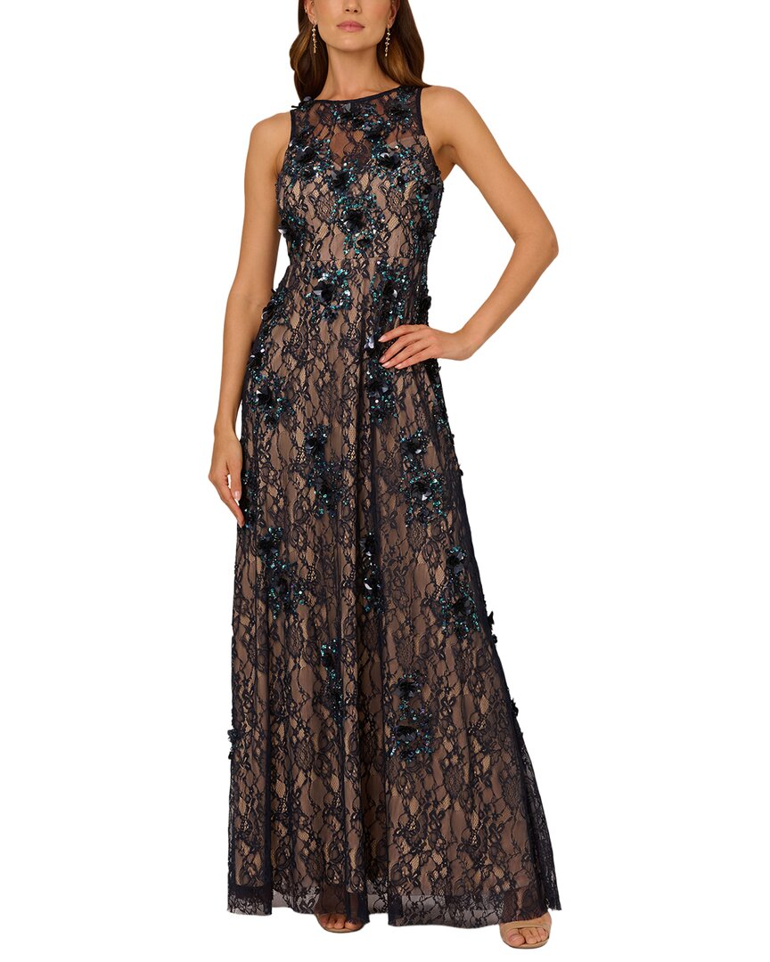 Adrianna Papell Sleeveless Beaded Lace Long Gown