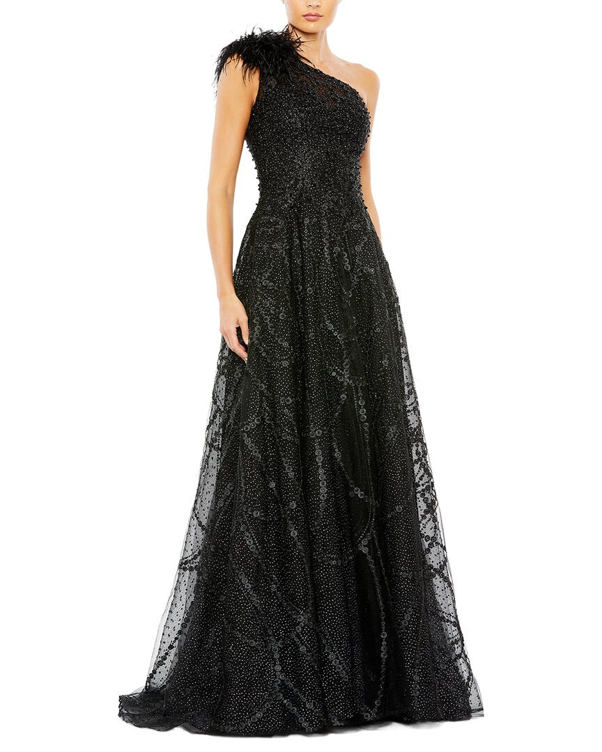 Mac Duggal Embellished One Shoulder A Line Gown