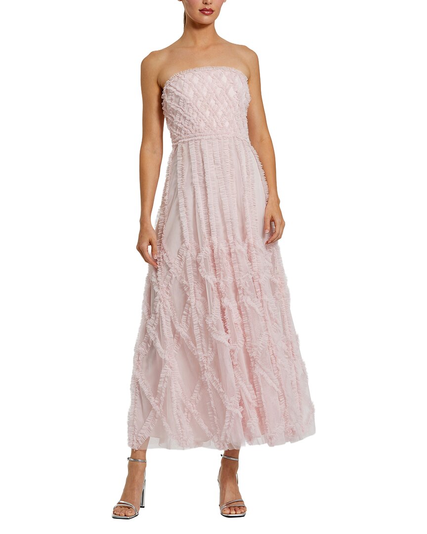 Mac Duggal Mesh Micro Ruffle Strapless A Line Ankle Dress