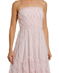 Mac Duggal Mesh Micro Ruffle Strapless A Line Ankle Dress