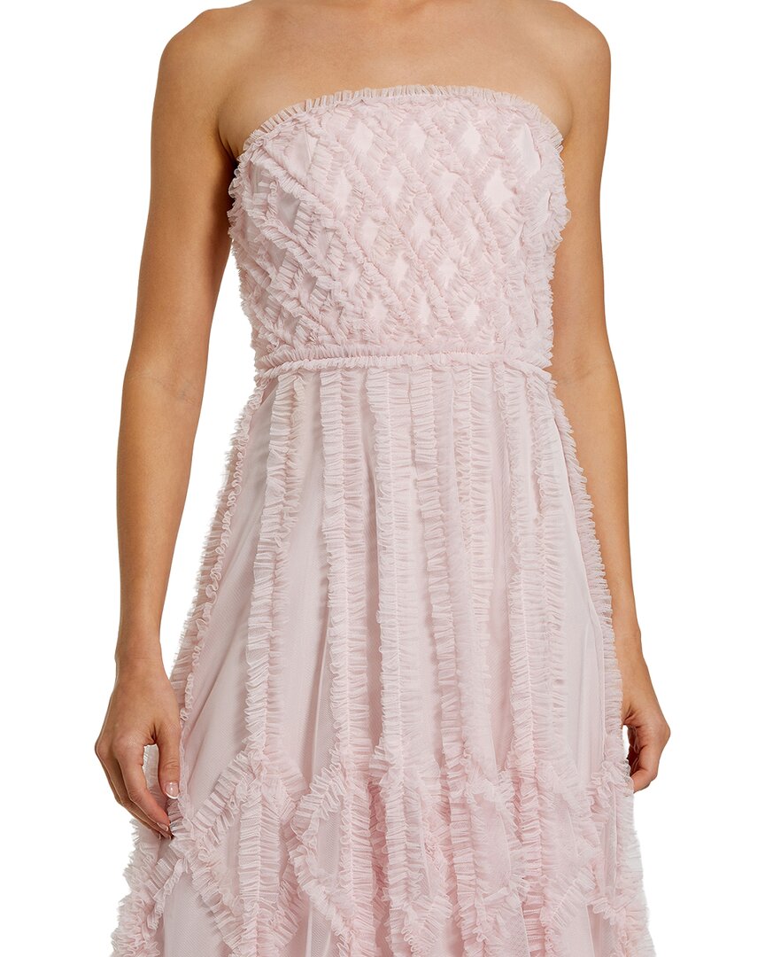 Mac Duggal Mesh Micro Ruffle Strapless A Line Ankle Dress