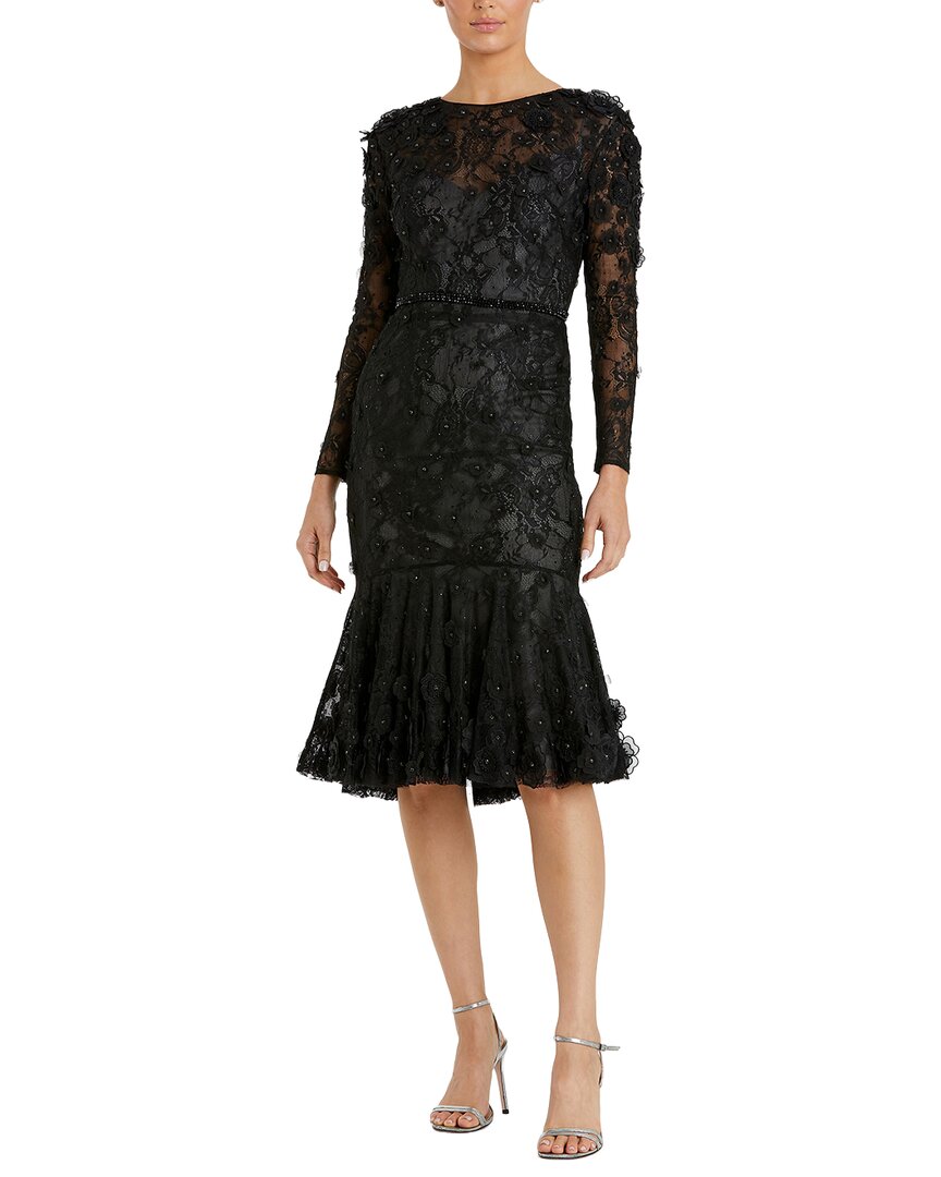 Mac Duggal Floral Applique Long Sleeve Cocktail Dress