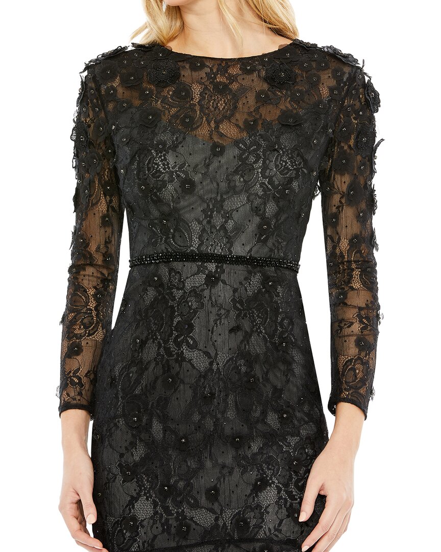 mac duggal long-sleeve tea-length floral applique cocktail dress Short Long Sleeves Cocktail Dress Long Sleeves Mac Duggal 67809