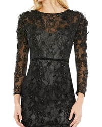 Mac Duggal Floral Applique Long Sleeve Cocktail Dress