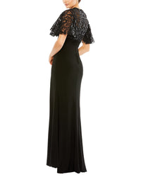 Mac Duggal Embellished Butterfly Sleeve Gown