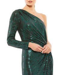 Mac Duggal Sequined One Sleeve Draped Gown