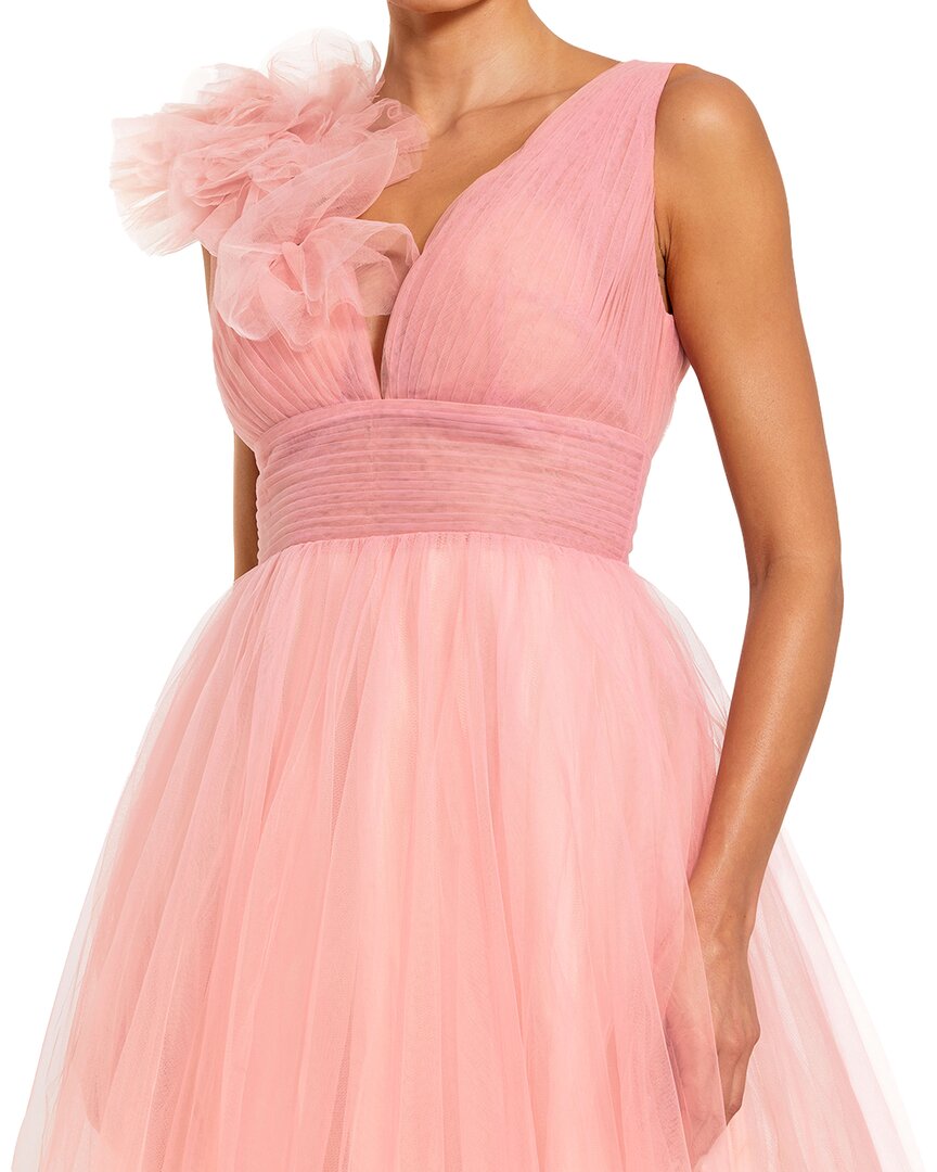Mac Duggal Ruffle Shoulder V Neck Ombre Tulle Ballgown