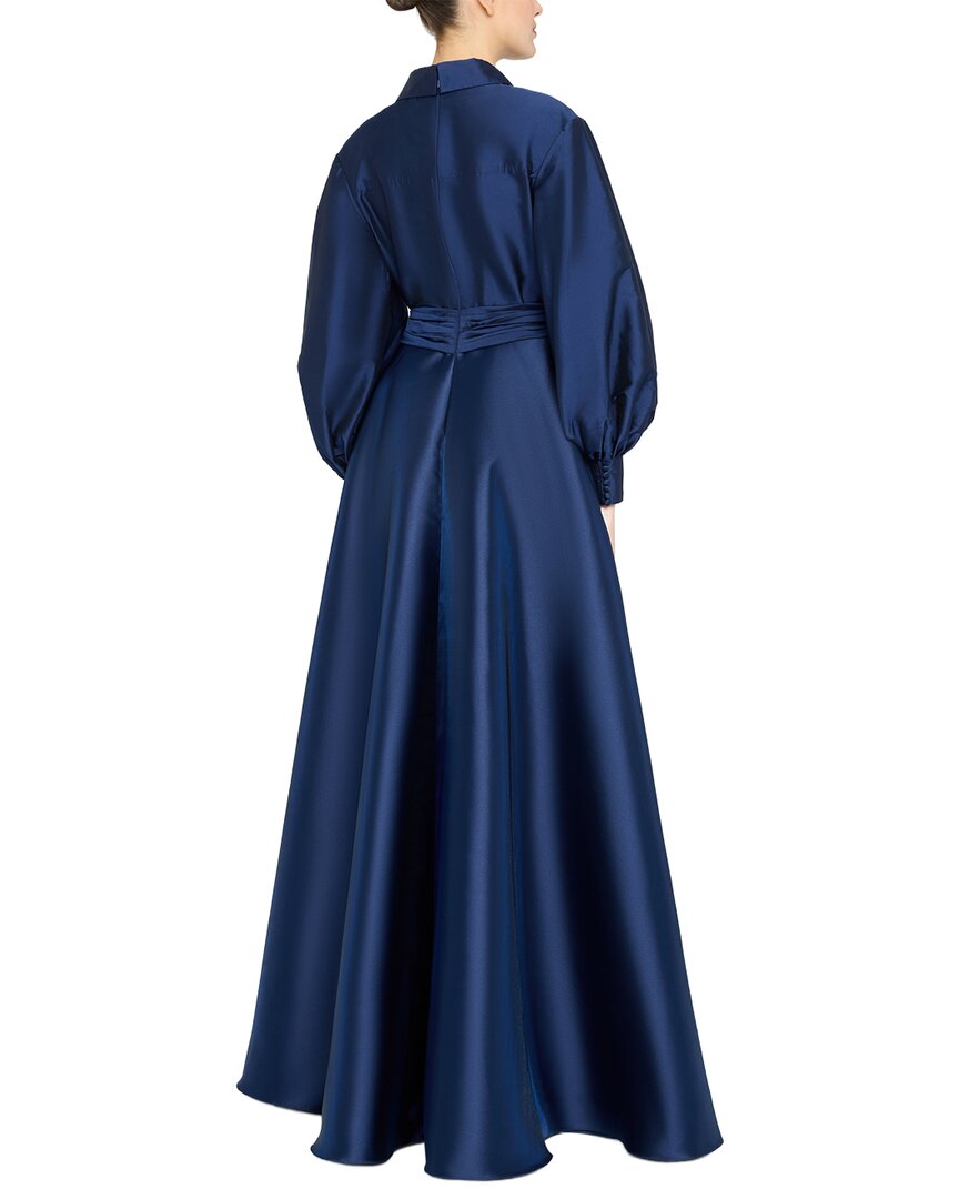 theia evening dresses Zendaya Gown in Navy TrenLend back has center zipper and is mid open Theia Fern Draped Satin Keyhole