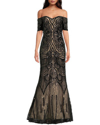 SHANI Shani Sequin Short Sleeve Maxi Dress