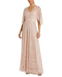 Mac Duggal Mac Duggal V-Neck Flounce Sleeve Embellished Mesh Gown