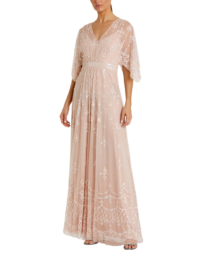 Mac Duggal Mac Duggal V-Neck Flounce Sleeve Embellished Mesh Gown