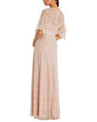Mac Duggal Mac Duggal V-Neck Flounce Sleeve Embellished Mesh Gown