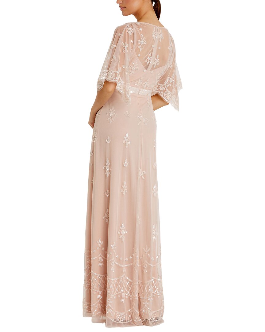 Mac Duggal Mac Duggal V-Neck Flounce Sleeve Embellished Mesh Gown
