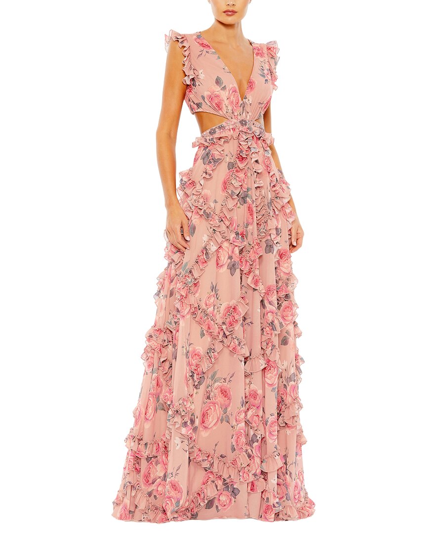 Mac Duggal Mac Duggal Ruffled Cut Out Cap Sleeve V-Neck Chiffon Gown