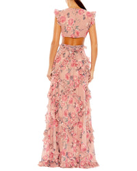 Mac Duggal Mac Duggal Ruffled Cut Out Cap Sleeve V-Neck Chiffon Gown
