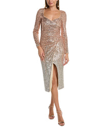 Badgley Mischka Ombre Sequin Cocktail Dress Gold 0