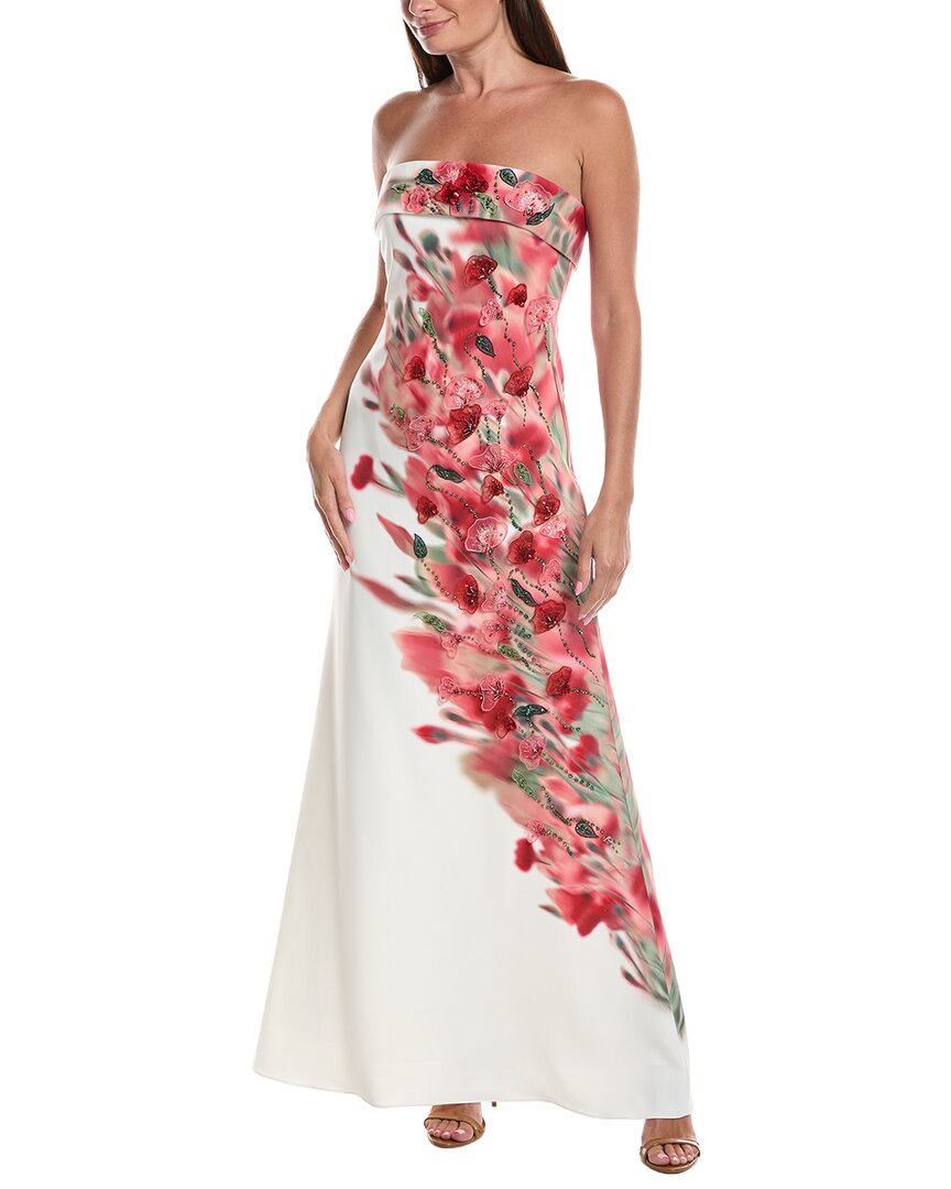 Badgley Mischka Badgley Mischka Floral Placement Strapless Column Gown