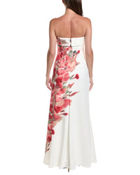 Badgley Mischka Badgley Mischka Floral Placement Strapless Column Gown