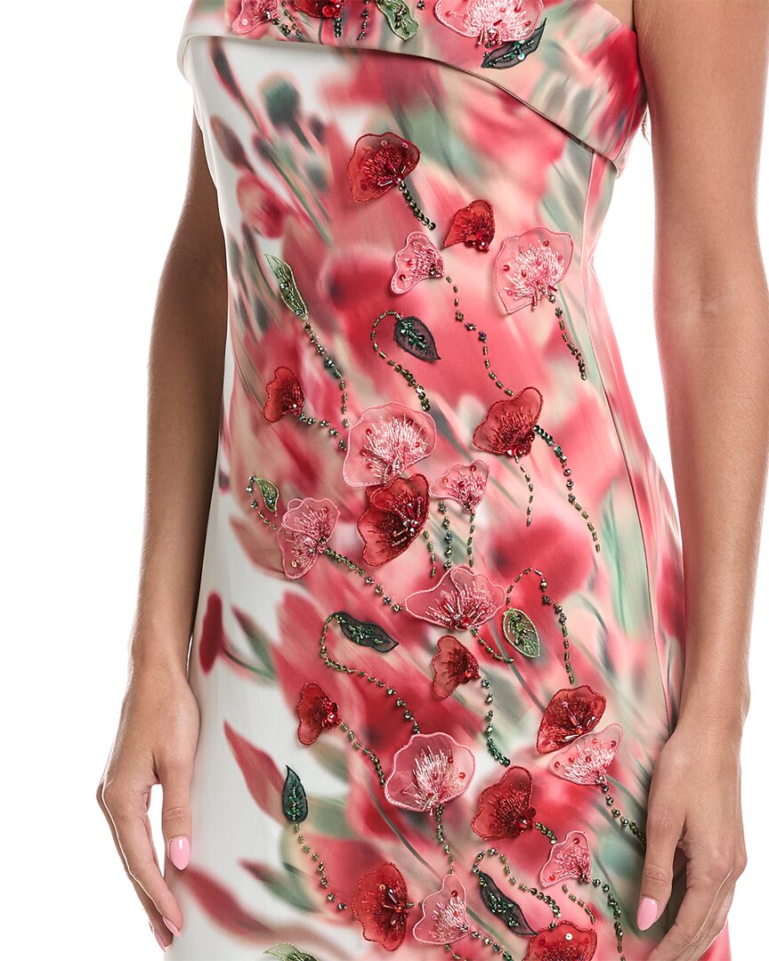 Badgley Mischka Badgley Mischka Floral Placement Strapless Column Gown
