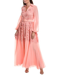 Badgley Mischka Badgley Mischka Floral Lace Shirt Gown