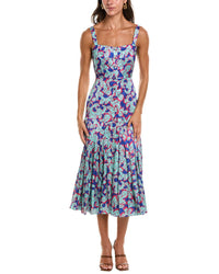 SALONI Saloni Karen Crackle Stamped Satin Midi Dress
