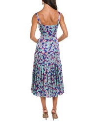SALONI Saloni Karen Crackle Stamped Satin Midi Dress