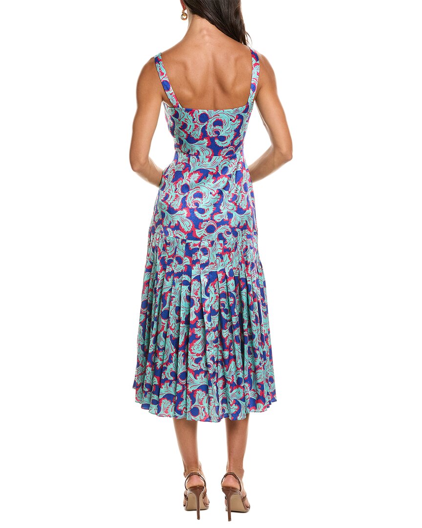 SALONI Saloni Karen Crackle Stamped Satin Midi Dress