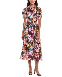 SALONI Saloni Vanessa Dotty Stamped Satin Silk Dress