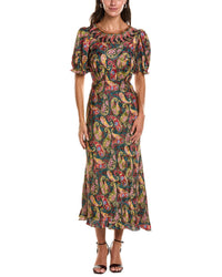 SALONI Saloni Vida Large Dot Stamped Satin Midi Dress