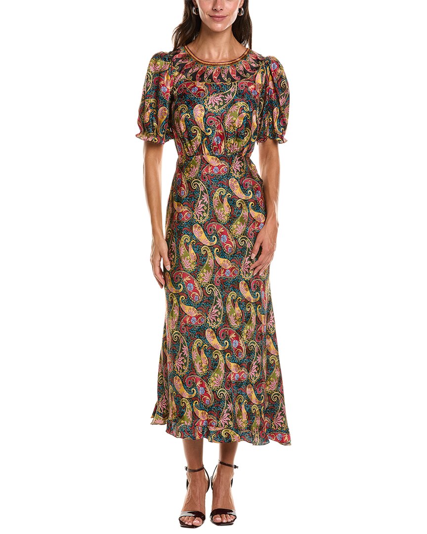 SALONI Saloni Vida Large Dot Stamped Satin Midi Dress