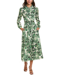 SALONI Saloni Vanessa Printed Hammered Satin Midi Dress
