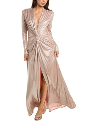 Tadashi Shoji Tadashi Shoji Ferrum Metallic Twist Drape Gown