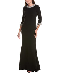 Teri Jon by Rickie Freeman Teri Jon By Rickie Freeman Crepe Elbow Sleeve Floral Jewel Trim Gown