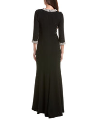 Teri Jon by Rickie Freeman Teri Jon By Rickie Freeman Crepe Elbow Sleeve Floral Jewel Trim Gown
