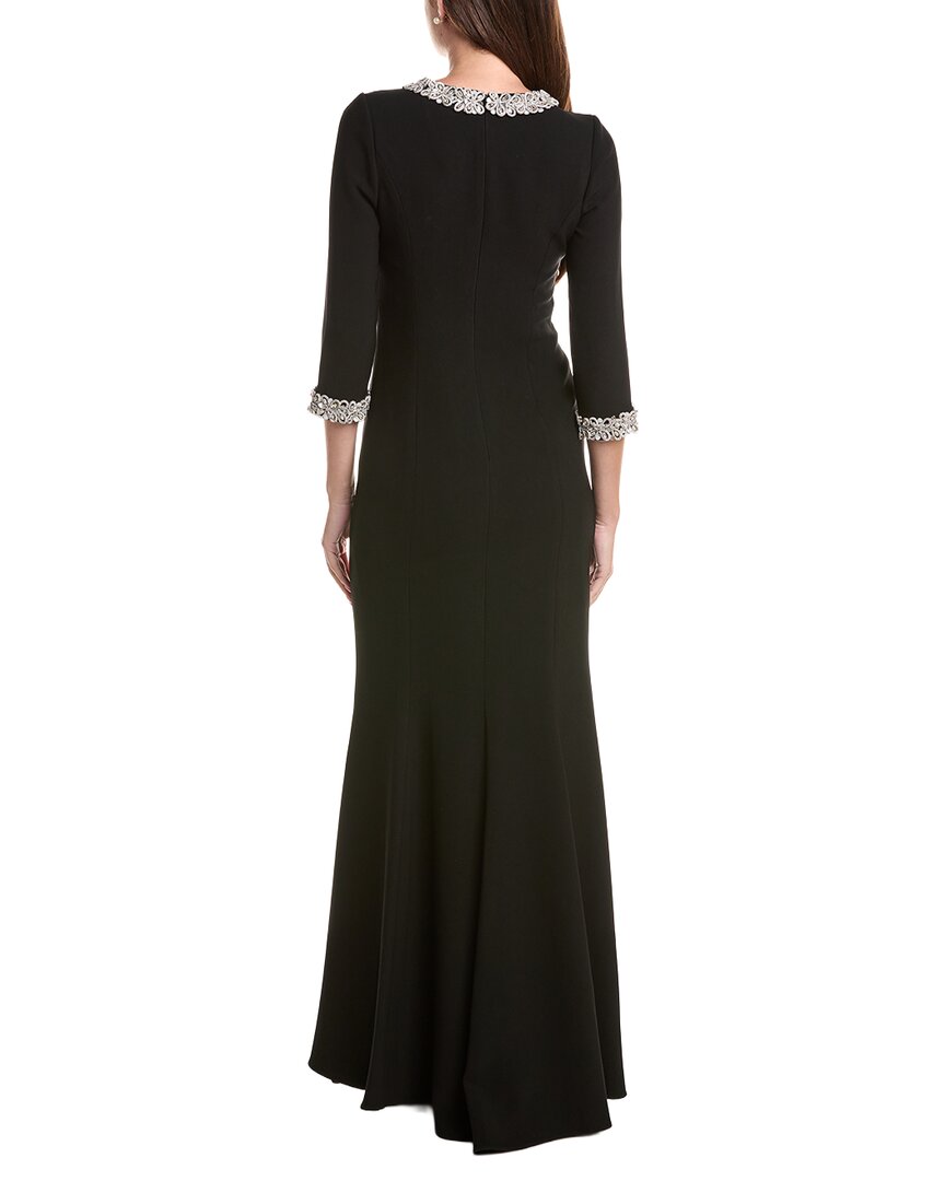 Teri Jon by Rickie Freeman Teri Jon By Rickie Freeman Crepe Elbow Sleeve Floral Jewel Trim Gown