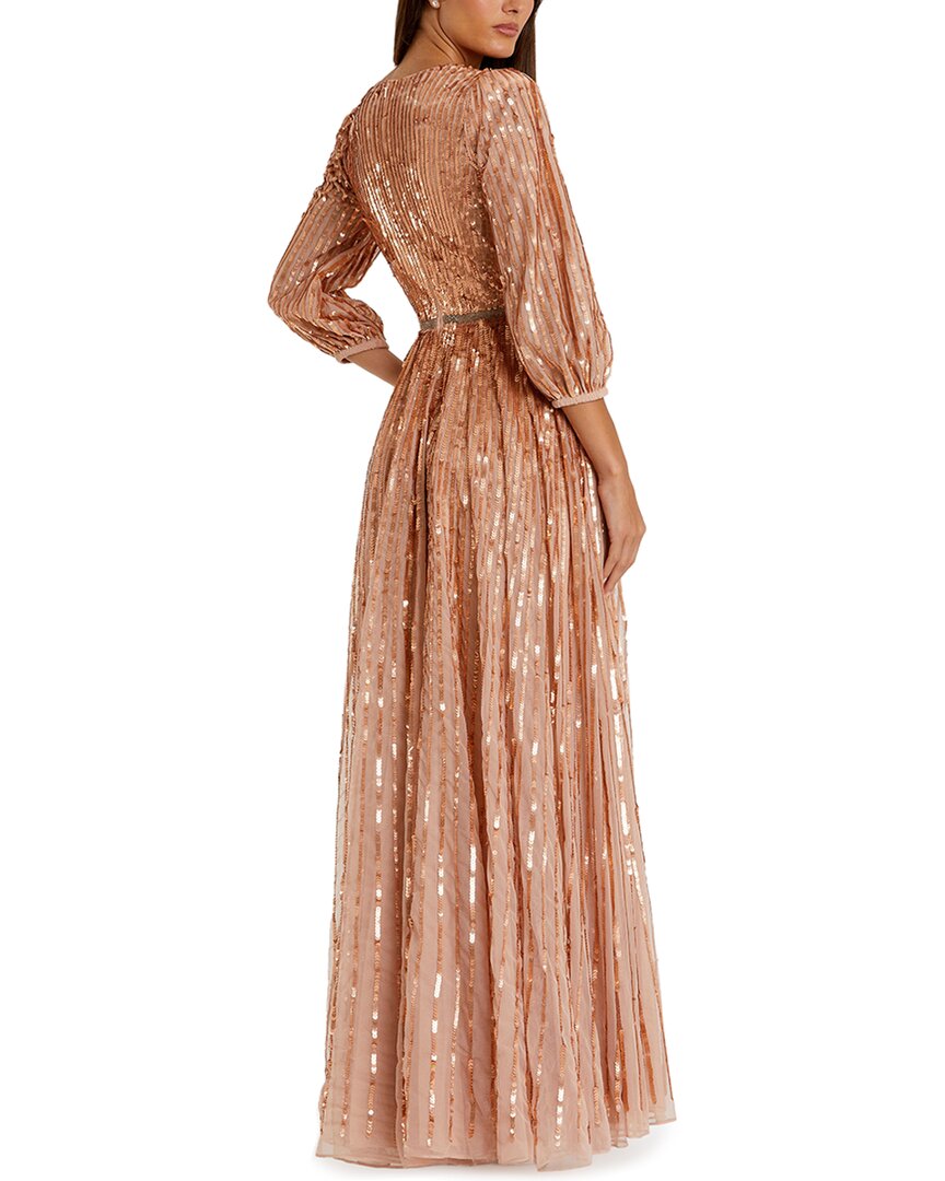 Mac Duggal Sequined Wrap Over 3/4 Sleeve Gown