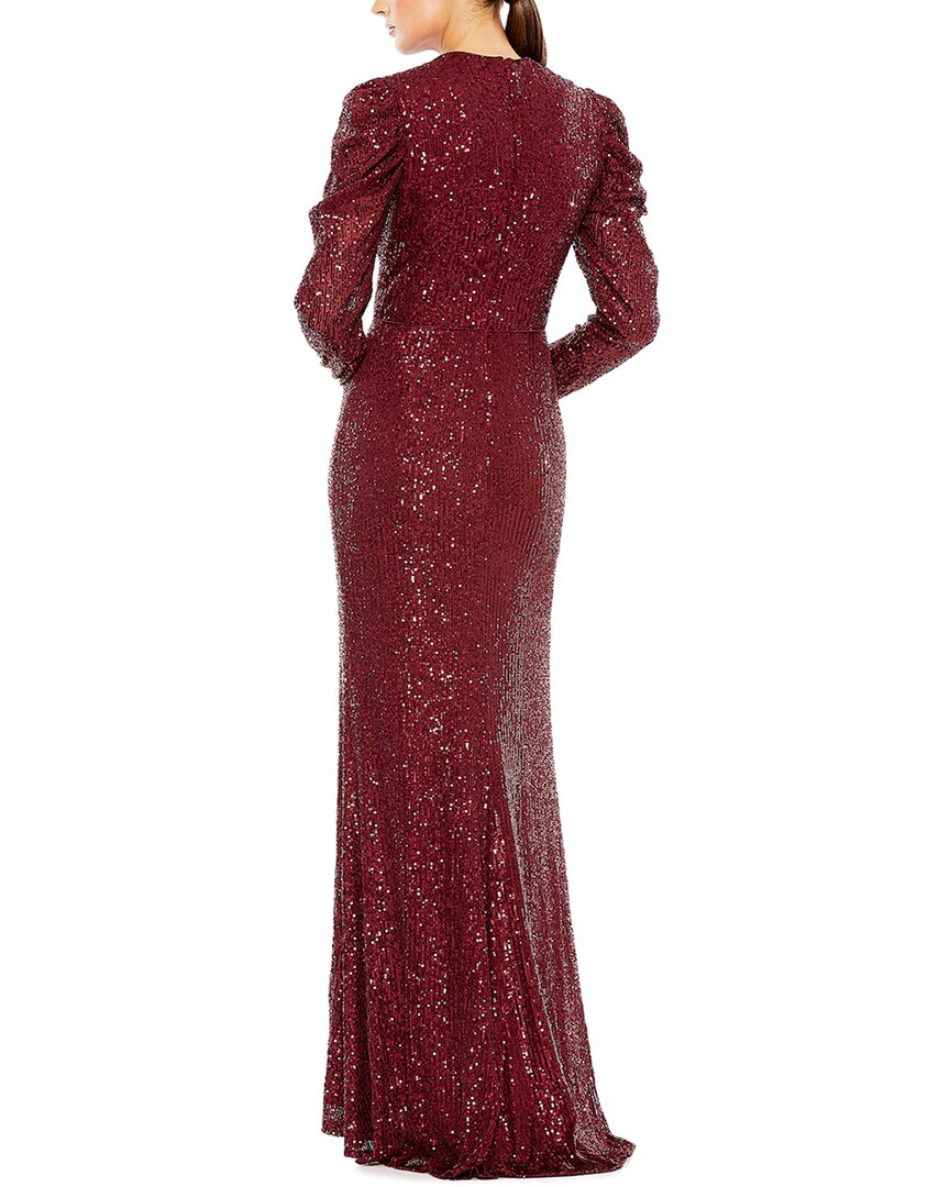 Mac Duggal Sequined High Neck Puff Long Sleeve Column Gown