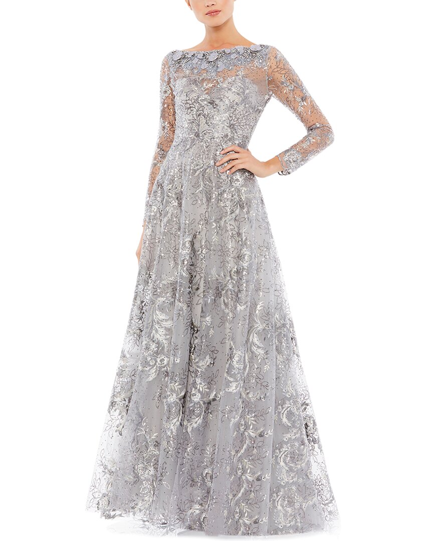 Mac Duggal Floral Embroidered Illusion Long Sleeve Gown