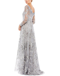 Mac Duggal Floral Embroidered Illusion Long Sleeve Gown