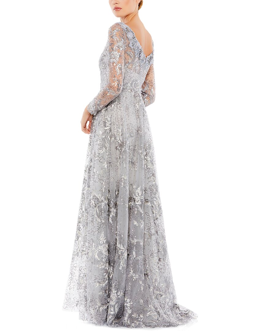 Mac Duggal Floral Embroidered Illusion Long Sleeve Gown