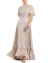 Mac Duggal Mac Duggal Floral Print High Neck Cape Sleeve A-Line Gown