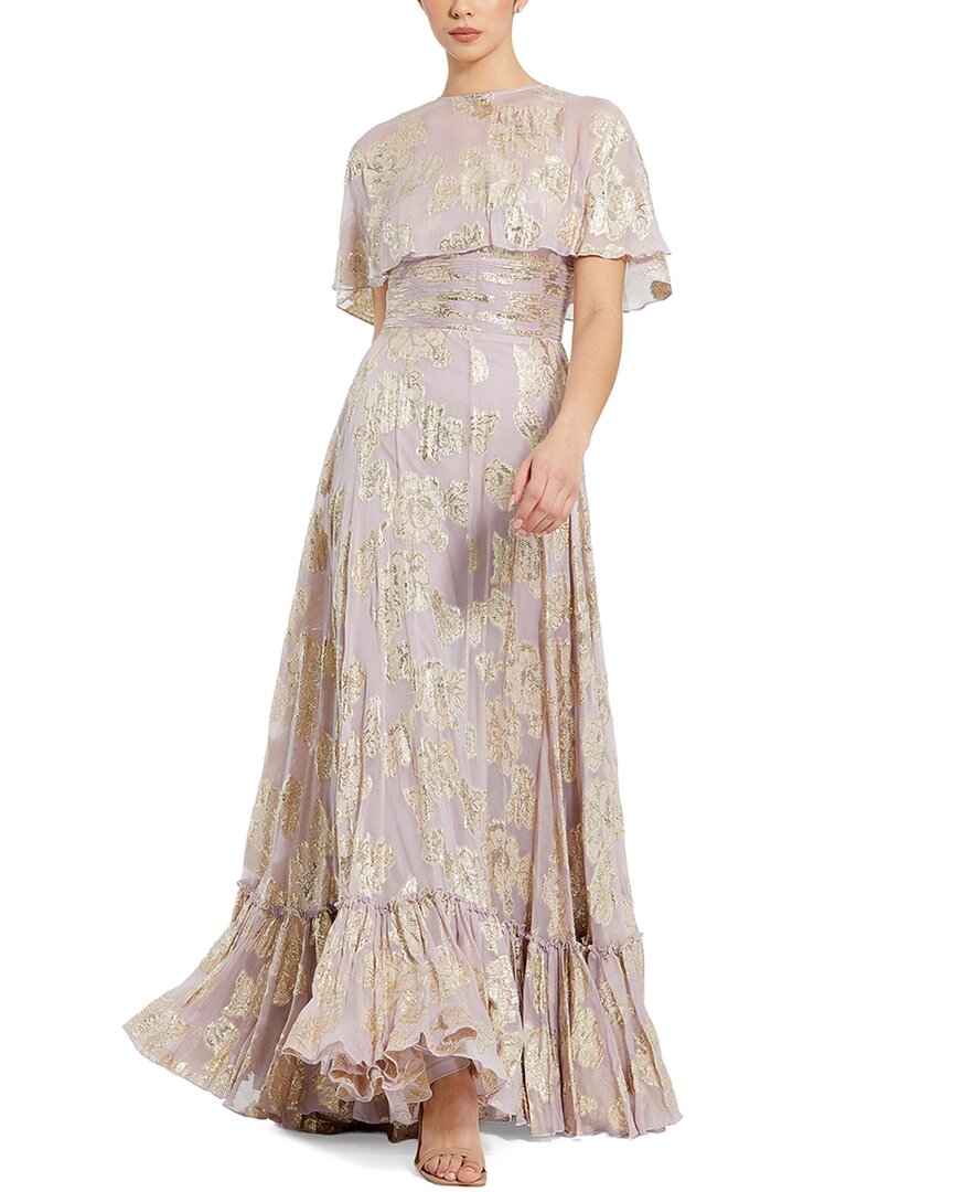 Mac Duggal Mac Duggal Floral Print High Neck Cape Sleeve A-Line Gown