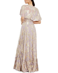 Mac Duggal Mac Duggal Floral Print High Neck Cape Sleeve A-Line Gown
