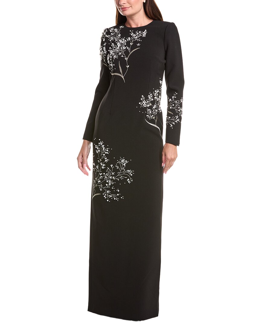 Teri Jon by Rickie Freeman Teri Jon By Rickie Freeman Crepe Floral Pearl Applique Gown