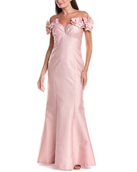 Teri Jon by Rickie Freeman Teri Jon By Rickie Freeman Jacquard Flower Petal Puff Shoulder Gown