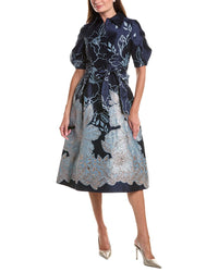 Teri Jon by Rickie Freeman Teri Jon By Rickie Freeman Metallic Jacquard Flower Border Print Puff Sleeve