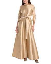 Teri Jon by Rickie Freeman Teri Jon By Rickie Freeman Mikado Bead Collar Pocket Silk-Blend Shirt Gown
