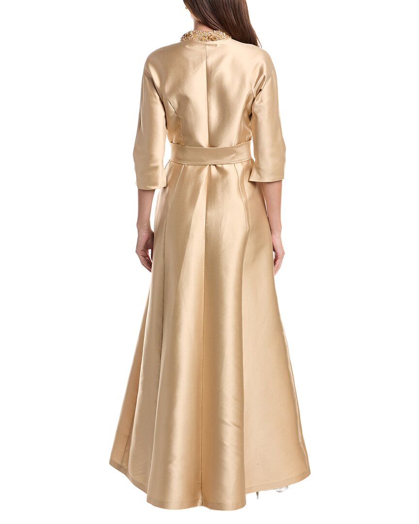 Teri Jon by Rickie Freeman Teri Jon By Rickie Freeman Mikado Bead Collar Pocket Silk-Blend Shirt Gown