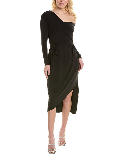 halston eden asymmetrical dress womens Midi Dress, 2, Black, Women's cinched side waist